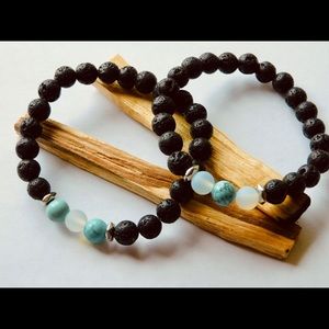 Distance Friendship Crystl Bead Bracelet Gift Set Lava Rock Opalite Silver